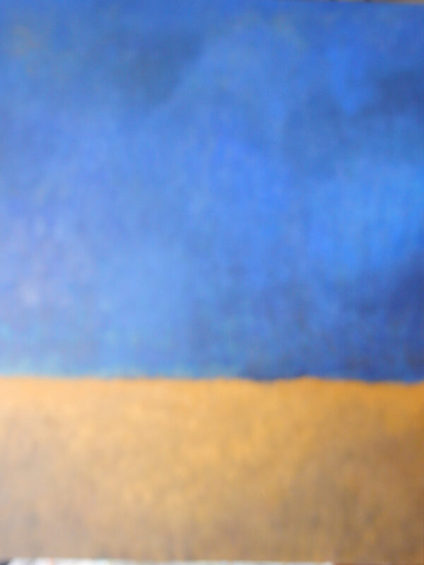 ummer Corn Field, an expansive 100x80 cms acrylic on canvas. This abstract landscape features a striking horizontal composition, contrasting a deep, textured blue sky with the golden glow of a sun-drenched field